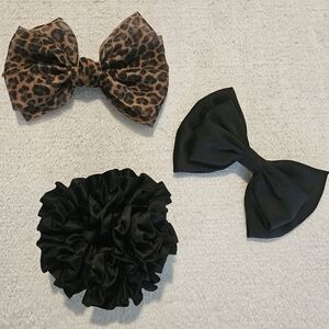 NEW Zara Leopard Black Scrunchie Bow Hair Clip Accessories Set Coquette Feminine